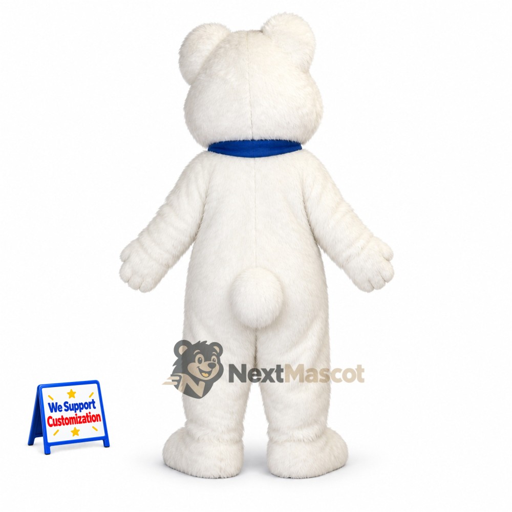 Bear Mascot Costume - White, Blue Scarf for Community Events Bear Mascot Costume - White, Blue Scarf for Community Events