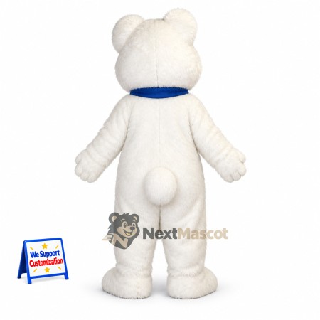 Bear Mascot Costume - White, Blue Scarf for Community Events Bear Mascot Costume - White, Blue Scarf for Community Events