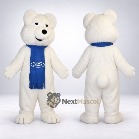 Bear Mascot Costume - White, Blue Scarf for Community Events Bear Mascot Costume - White, Blue Scarf for Community Events