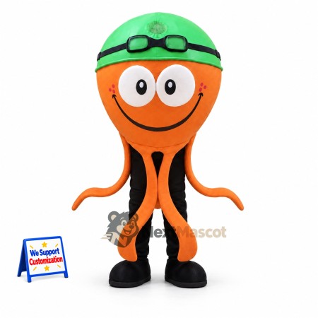 Octopus Mascot Costume - Orange, Green Swim Cap Octopus Mascot Costume - Orange, Green Swim Cap