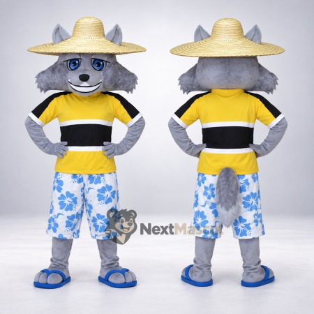 Wolf Mascot Costume - Gray, Beach Outfit Wolf Mascot Costume - Gray, Beach Outfit