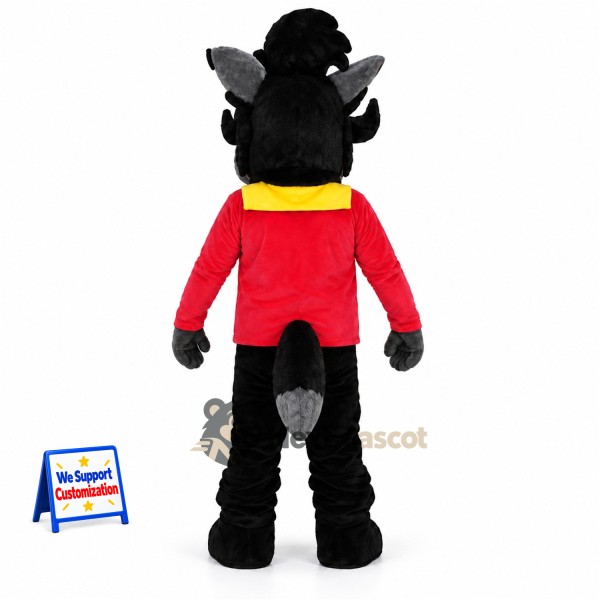 Wolf Mascot Costume - Black Fur and Red Shirt Wolf Mascot Costume - Black Fur and Red Shirt