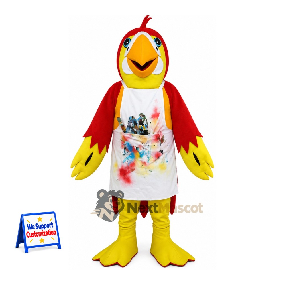Parrot Mascot Costume - Red, Floral Apron Parrot Mascot Costume - Red, Floral Apron