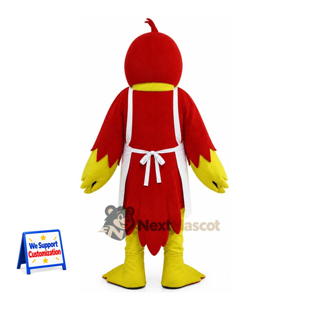 Parrot Mascot Costume - Red, Floral Apron Parrot Mascot Costume - Red, Floral Apron