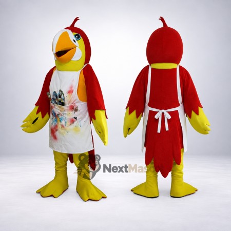 Parrot Mascot Costume - Red, Floral Apron Parrot Mascot Costume - Red, Floral Apron