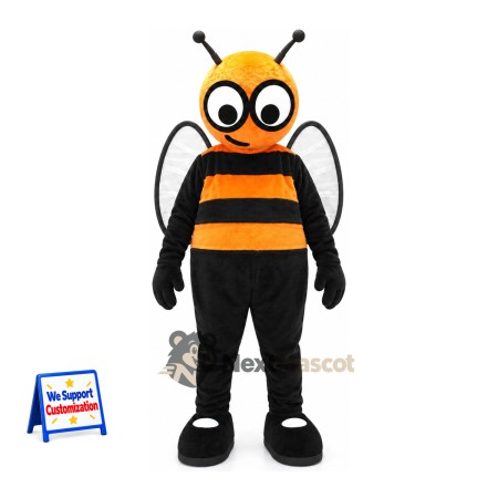 Bee Mascot Costume - Orange, Large White Wings Bee Mascot Costume - Orange, Large White Wings