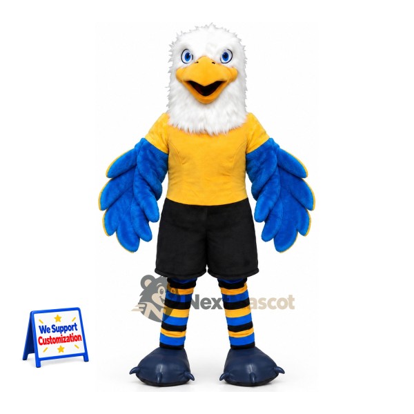 Eagle Mascot Costume - Blue, Yellow Shirt