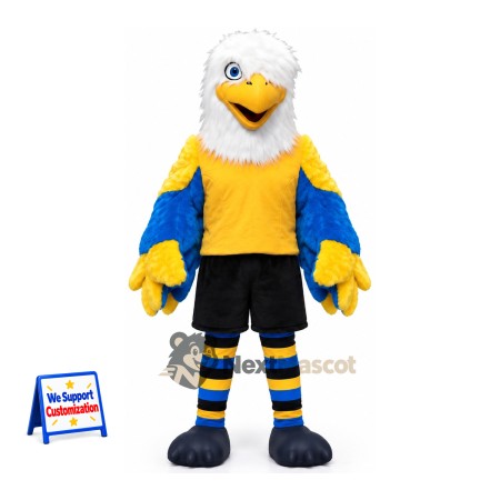 Eagle Mascot Costume - Blue, Yellow Shirt for Community Events Eagle Mascot Costume - Blue, Yellow Shirt for Community Events