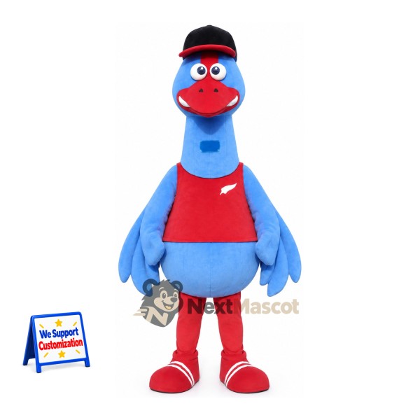 Goose Mascot Costume - Blue, Red Shirt