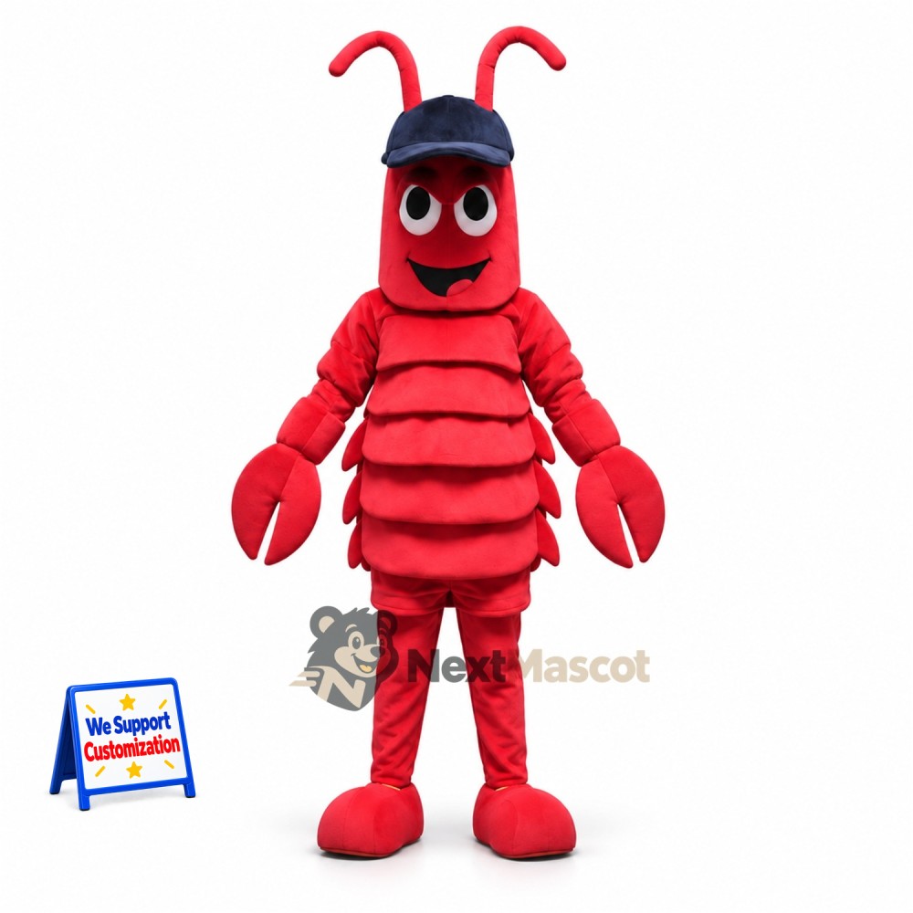 Lobster Mascot Costume - Red, Blue Cap Lobster Mascot Costume - Red, Blue Cap