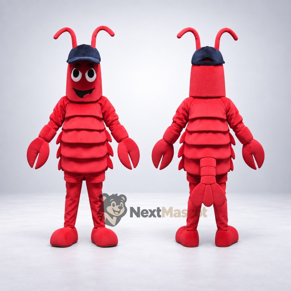 Lobster Mascot Costume - Red, Blue Cap Lobster Mascot Costume - Red, Blue Cap