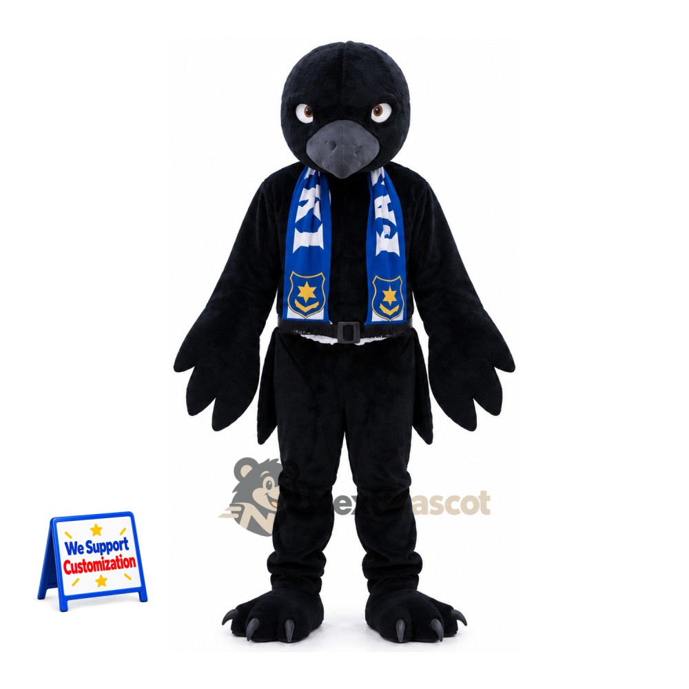 Raven Mascot Costume - Black, Blue Scarf