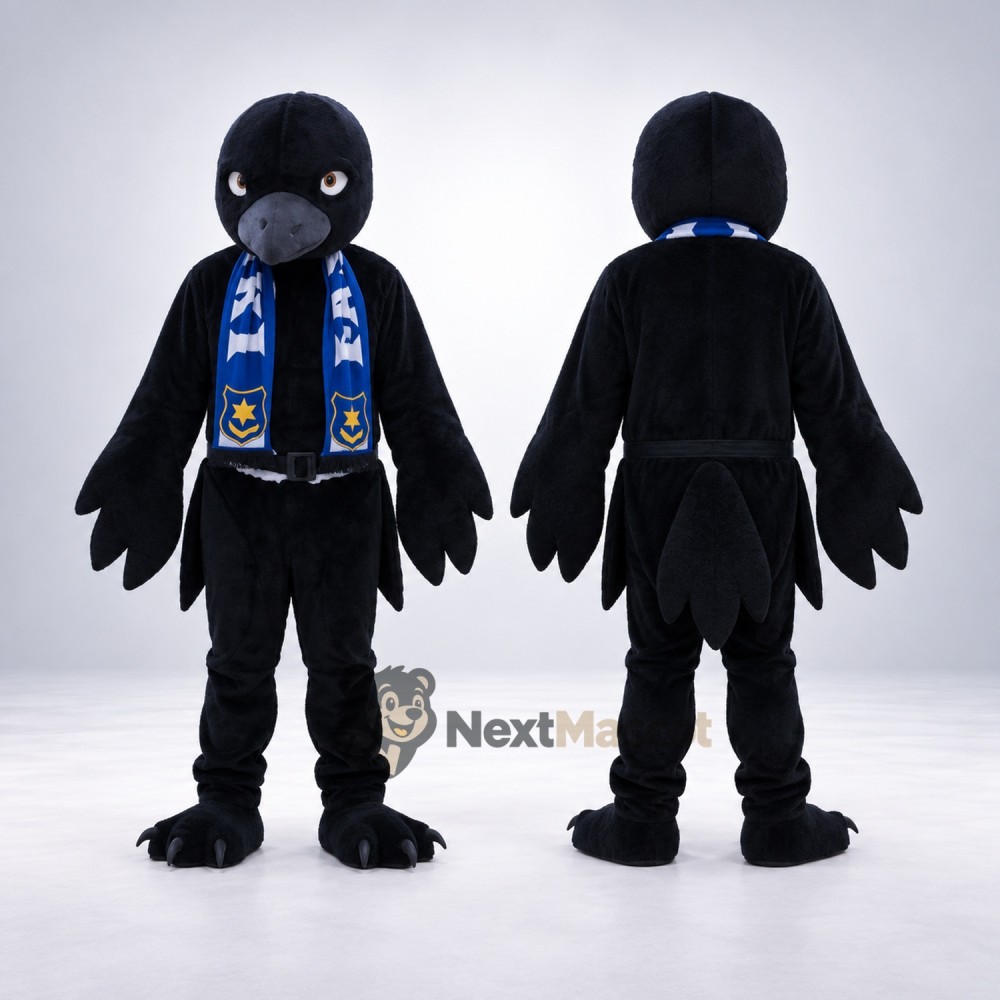 Raven Mascot Costume - Black, Blue Scarf