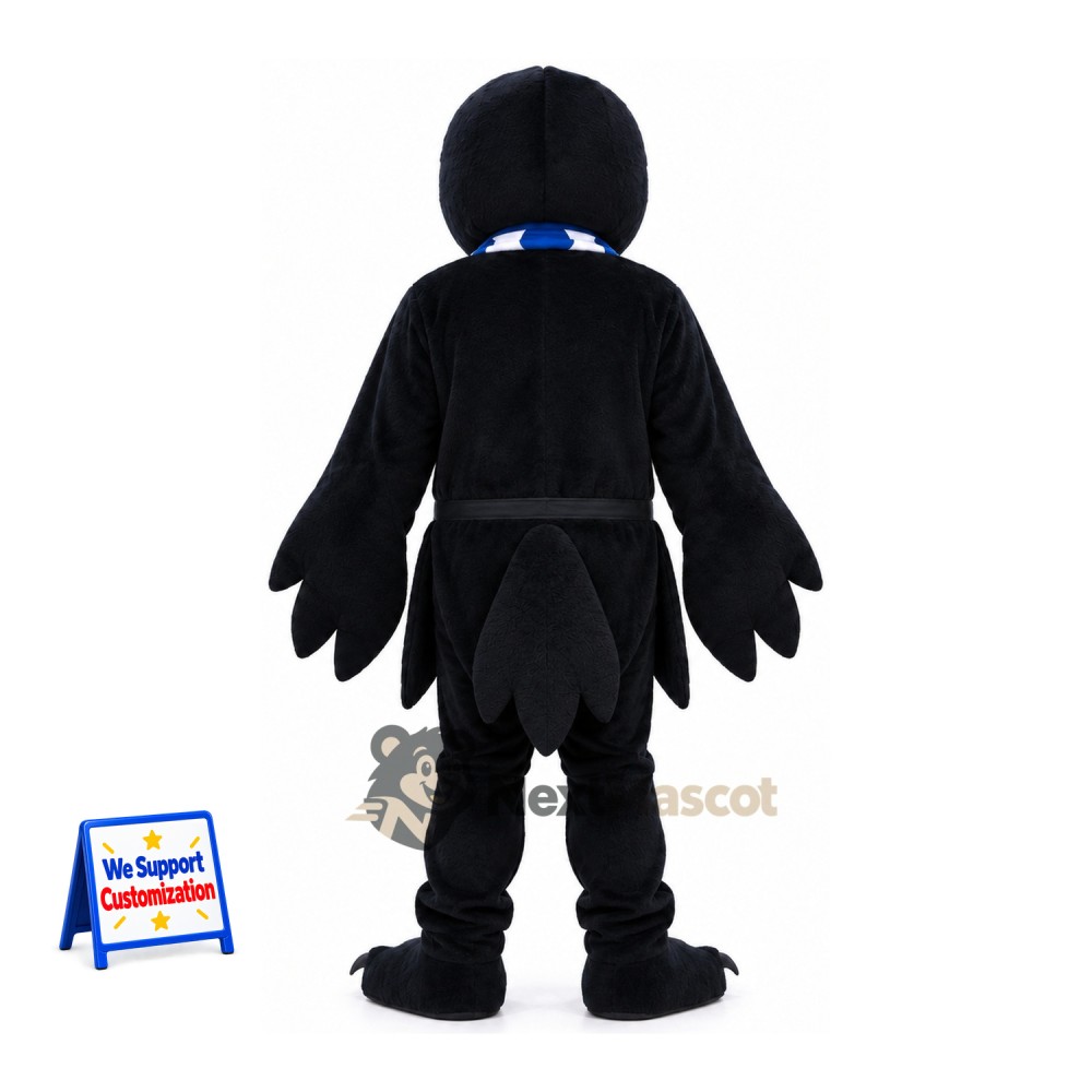 Raven Mascot Costume - Black, Blue Scarf