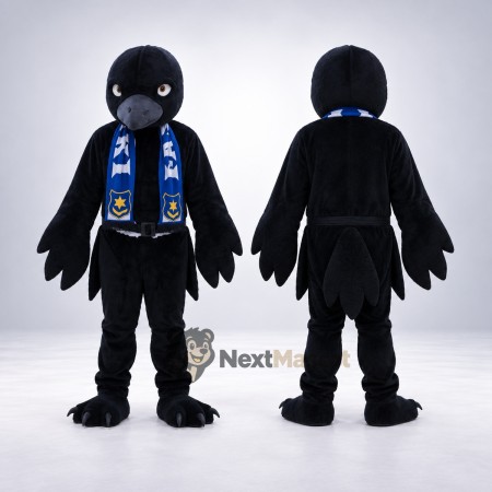 Raven Mascot Costume - Black, Blue Scarf
