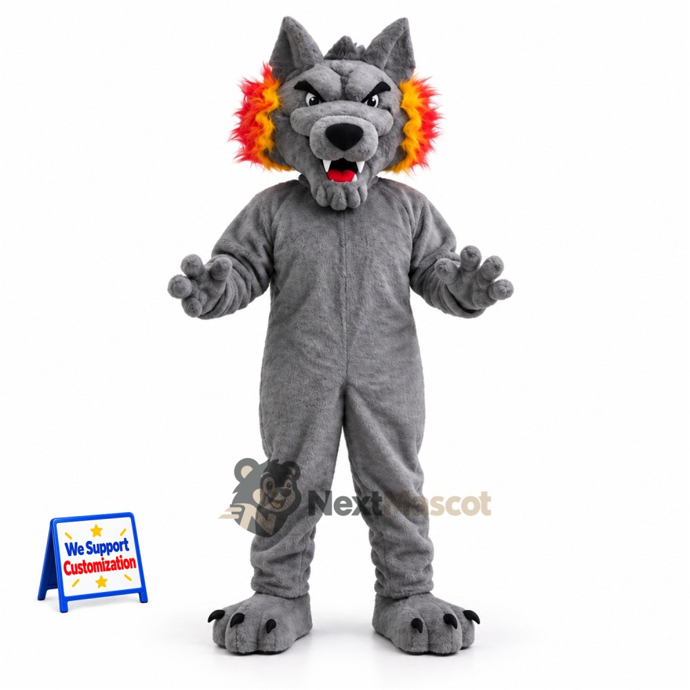 Wolf Mascot Costume - Gray, Flame-Colored Ears and Tail for Parades Wolf Mascot Costume - Gray, Flame-Colored Ears and Tail for Parades