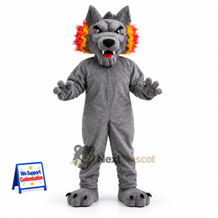 Wolf Mascot Costume - Gray, Flame-Colored Ears and Tail for Parades Wolf Mascot Costume - Gray, Flame-Colored Ears and Tail for Parades