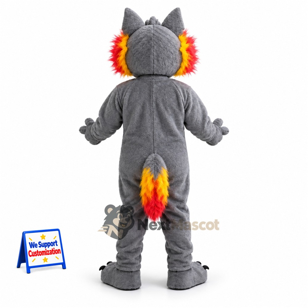 Wolf Mascot Costume - Gray, Flame-Colored Ears and Tail for Parades Wolf Mascot Costume - Gray, Flame-Colored Ears and Tail for Parades