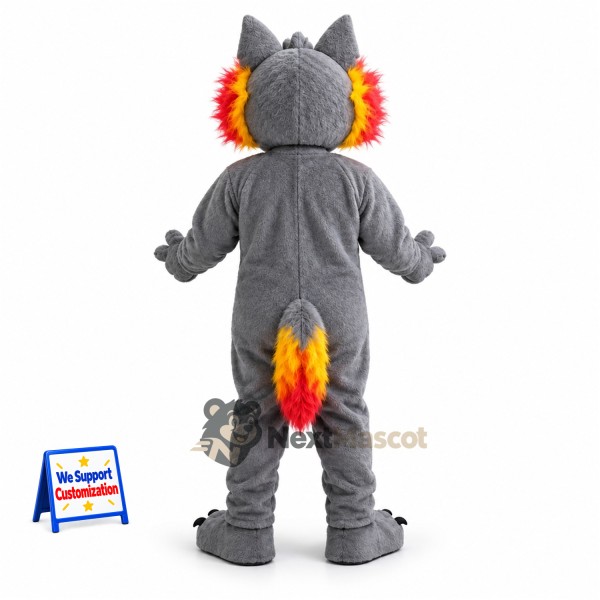 Wolf Mascot Costume - Gray, Flame-Colored Ears and Tail for Parades