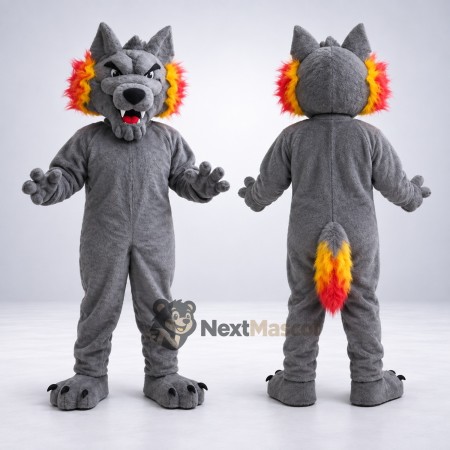 Wolf Mascot Costume - Gray, Flame-Colored Ears and Tail for Parades Wolf Mascot Costume - Gray, Flame-Colored Ears and Tail for Parades