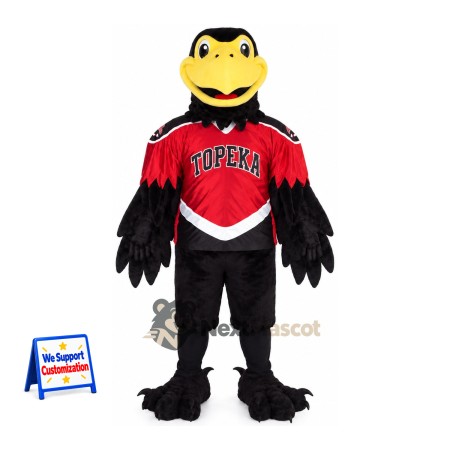 Raven Mascot Costume - Black, Red Jersey