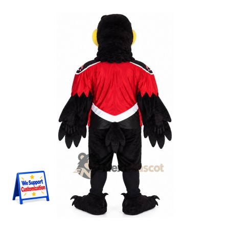 Raven Mascot Costume - Black, Red Jersey