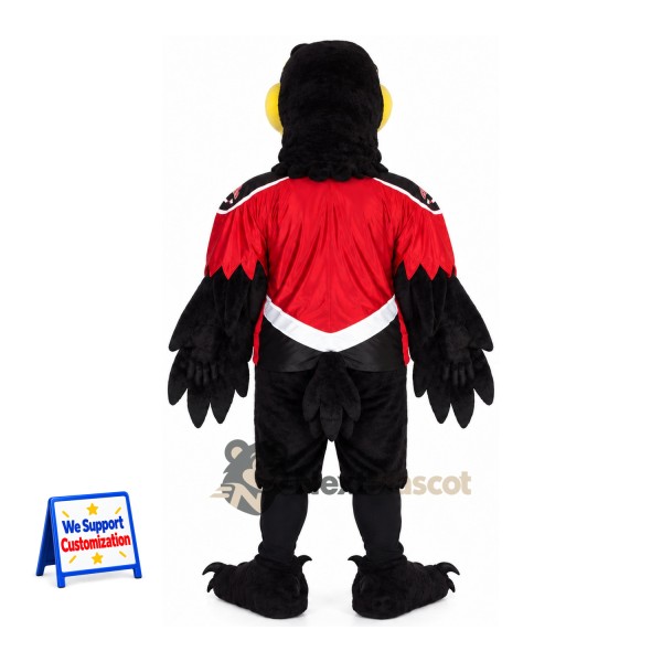 Raven Mascot Costume - Black, Red Jersey Raven Mascot Costume - Black, Red Jersey