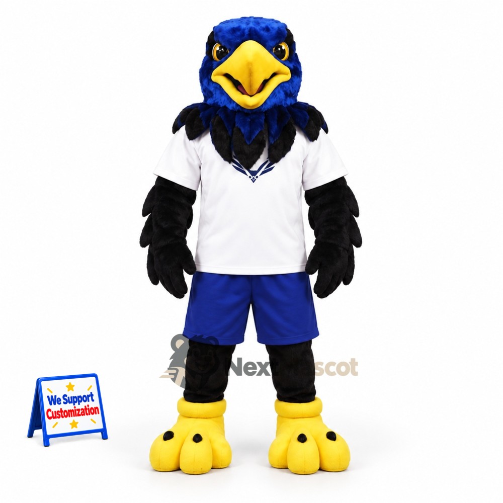 Eagle Mascot Costume - Blue, White Shirt for Sports Days Eagle Mascot Costume - Blue, White Shirt for Sports Days