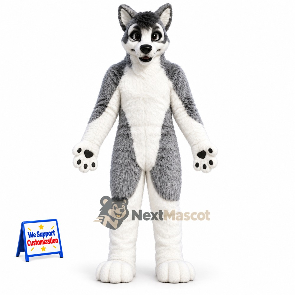 Husky Mascot Costume - Gray for Grand Openings Husky Mascot Costume - Gray for Grand Openings