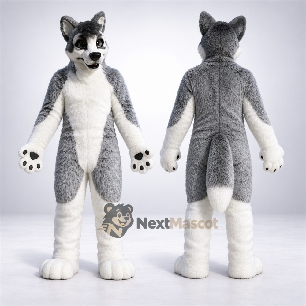 Husky Mascot Costume - Gray for Grand Openings Husky Mascot Costume - Gray for Grand Openings