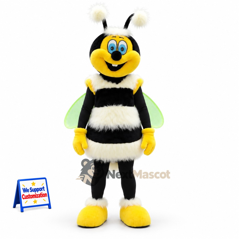 Bee Mascot Costume - White Stripes and Green Wings Bee Mascot Costume - White Stripes and Green Wings