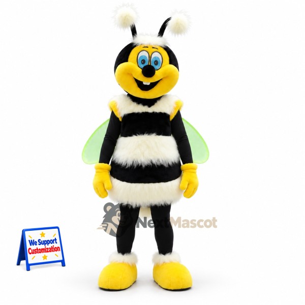 Bee Mascot Costume - White Stripes and Green Wings