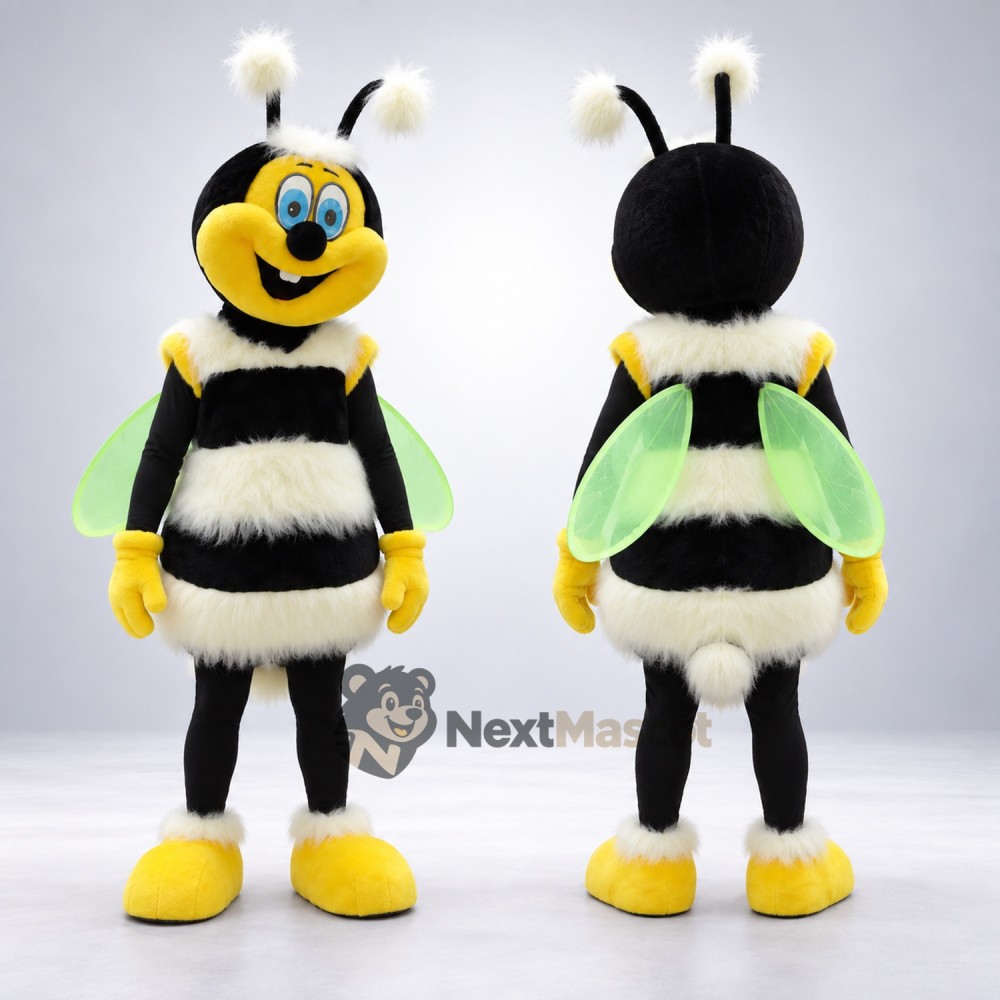 Bee Mascot Costume - White Stripes and Green Wings Bee Mascot Costume - White Stripes and Green Wings