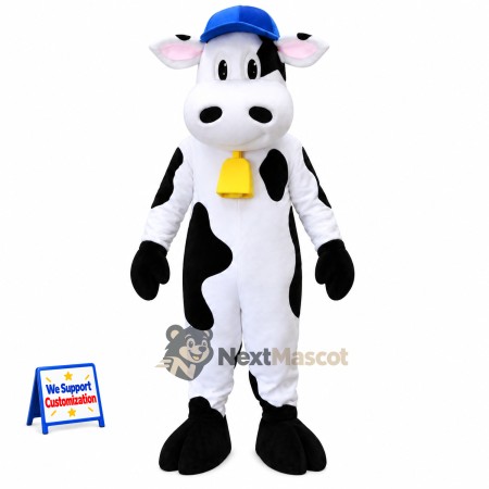 Cow Mascot Costume - Spotted, Blue Cap and Bell