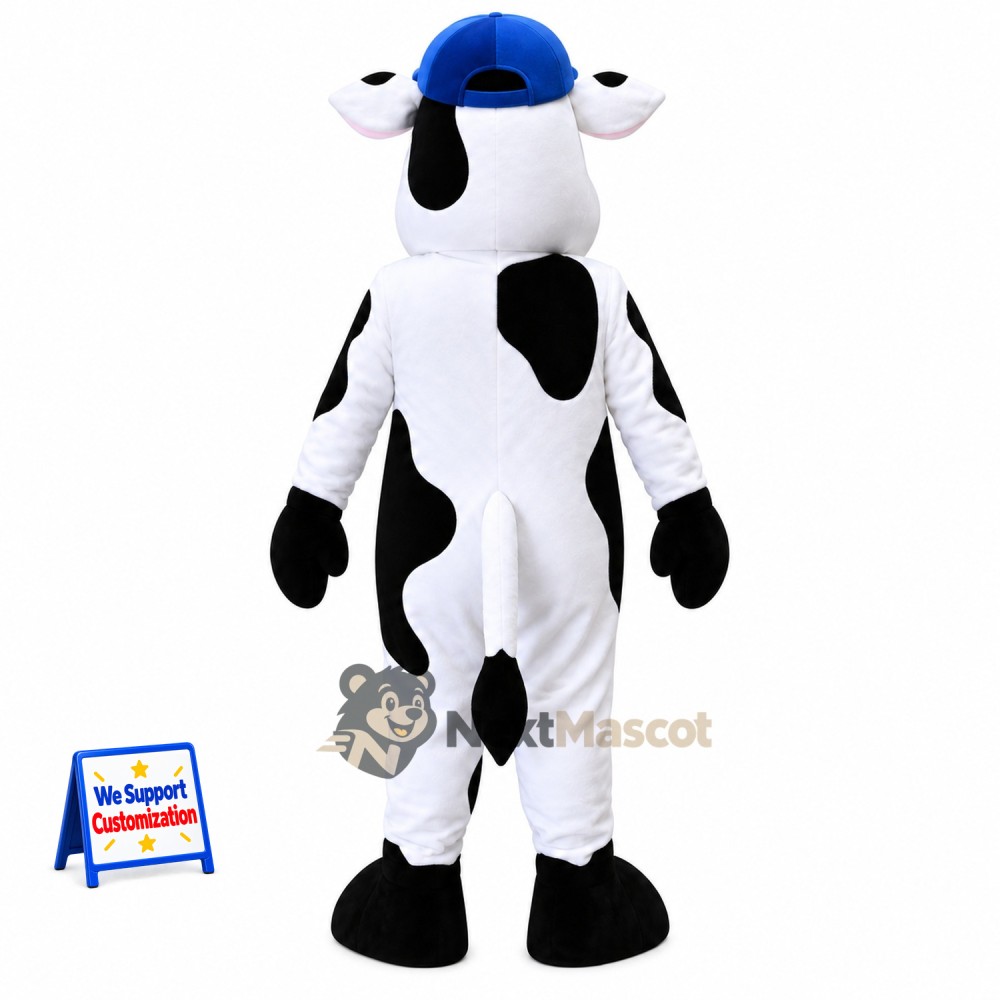 Cow Mascot Costume - Spotted, Blue Cap and Bell