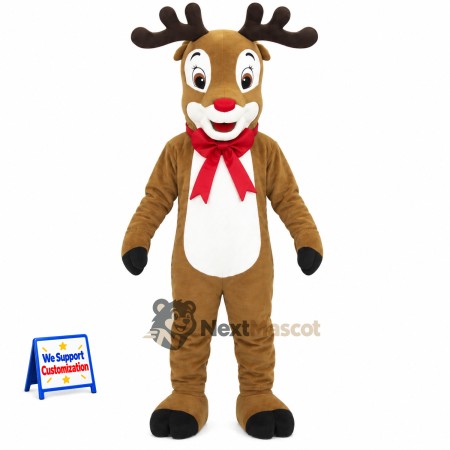 Deer Mascot Costume - Brown, Red Bow Tie Deer Mascot Costume - Brown, Red Bow Tie
