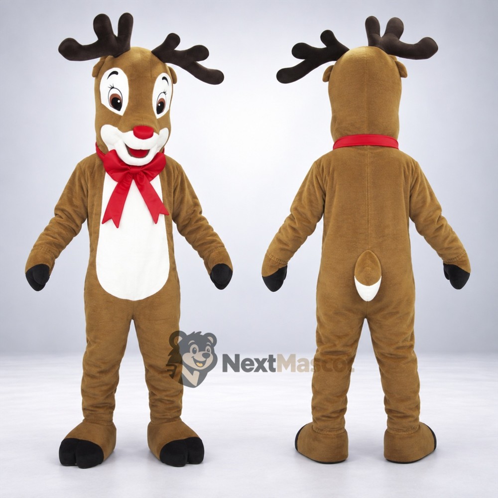 Deer Mascot Costume - Brown, Red Bow Tie Deer Mascot Costume - Brown, Red Bow Tie