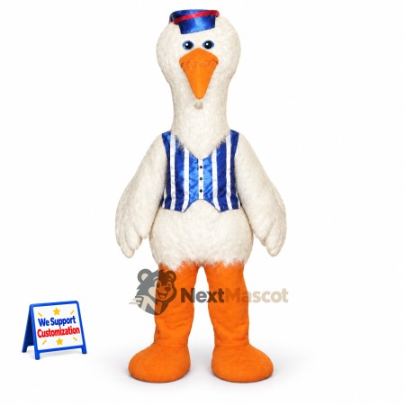 Goose Mascot Costume - Blue Striped Vest and Cap Goose Mascot Costume - Blue Striped Vest and Cap