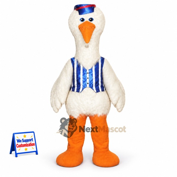 Goose Mascot Costume - Blue Striped Vest and Cap