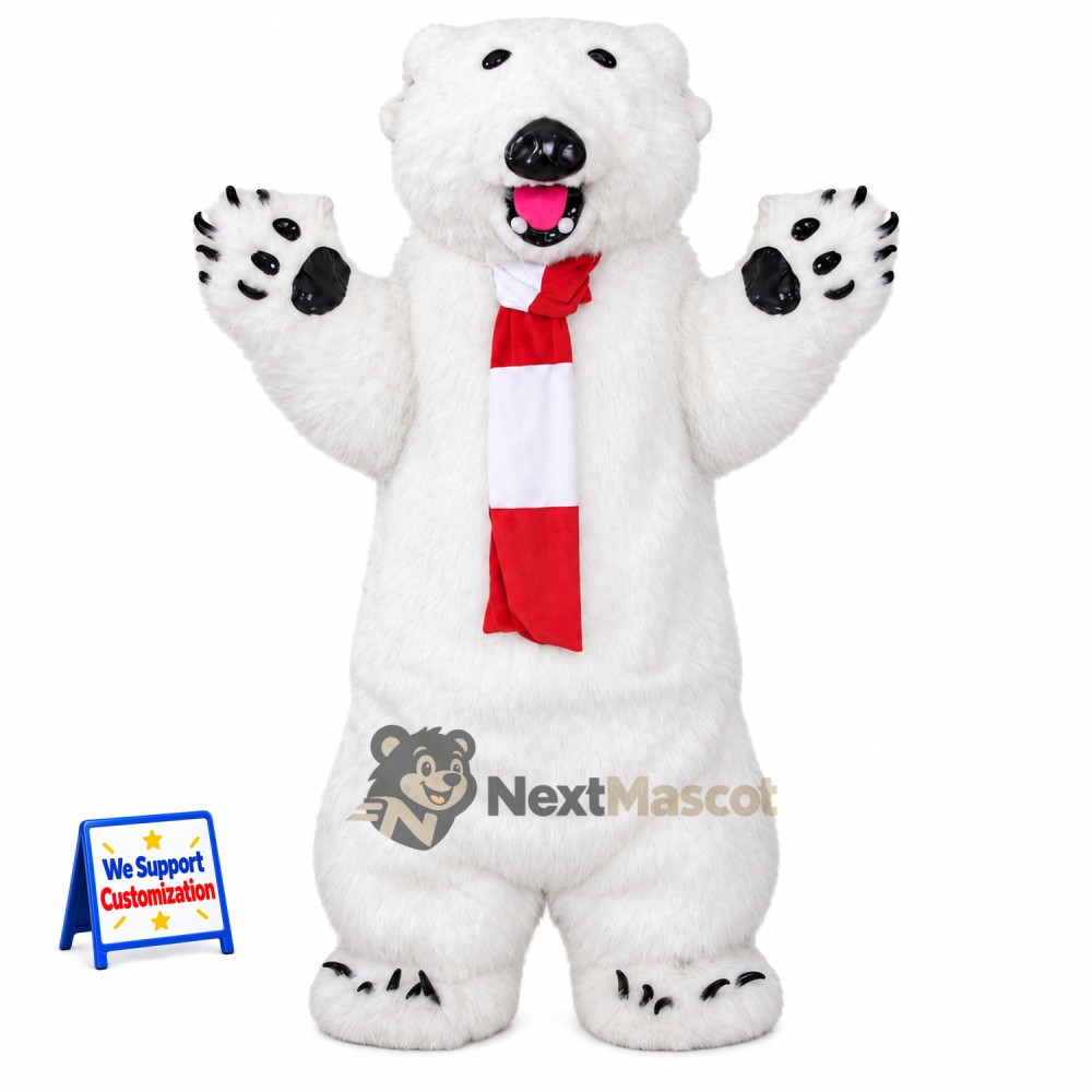 Polar Bear Mascot Costume - Red Scarf for School Events Polar Bear Mascot Costume - Red Scarf for School Events