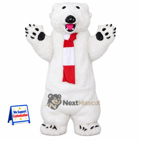 Polar Bear Mascot Costume - Red Scarf for School Events