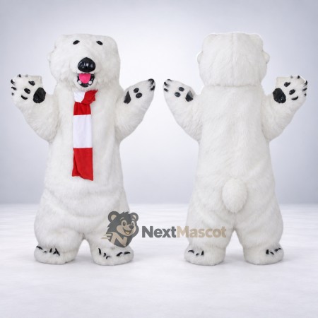 Polar Bear Mascot Costume - Red Scarf for School Events Polar Bear Mascot Costume - Red Scarf for School Events