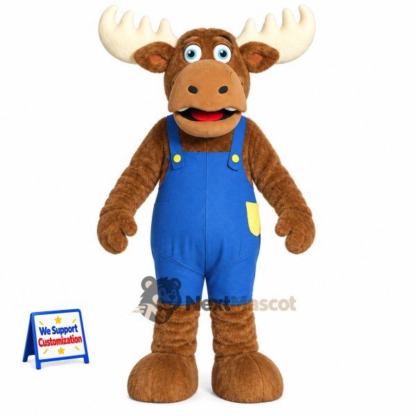 Moose Mascot Costume - Blue Overalls