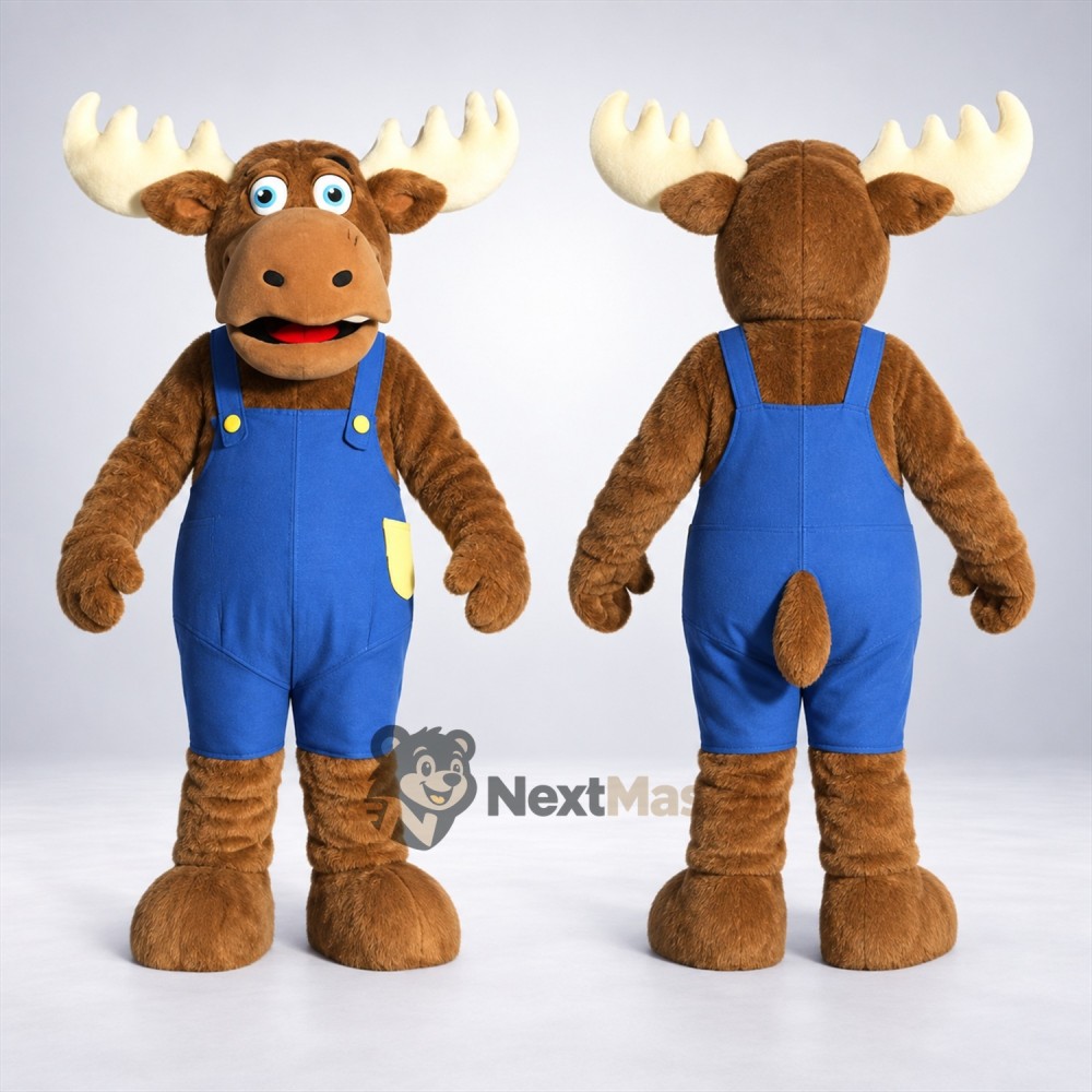 Moose Mascot Costume - Blue Overalls Moose Mascot Costume - Blue Overalls