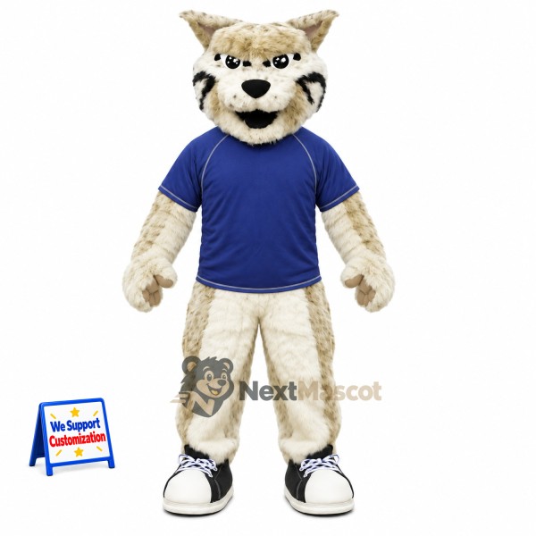 Wildcat Mascot Costume - Tan, Blue Shirt