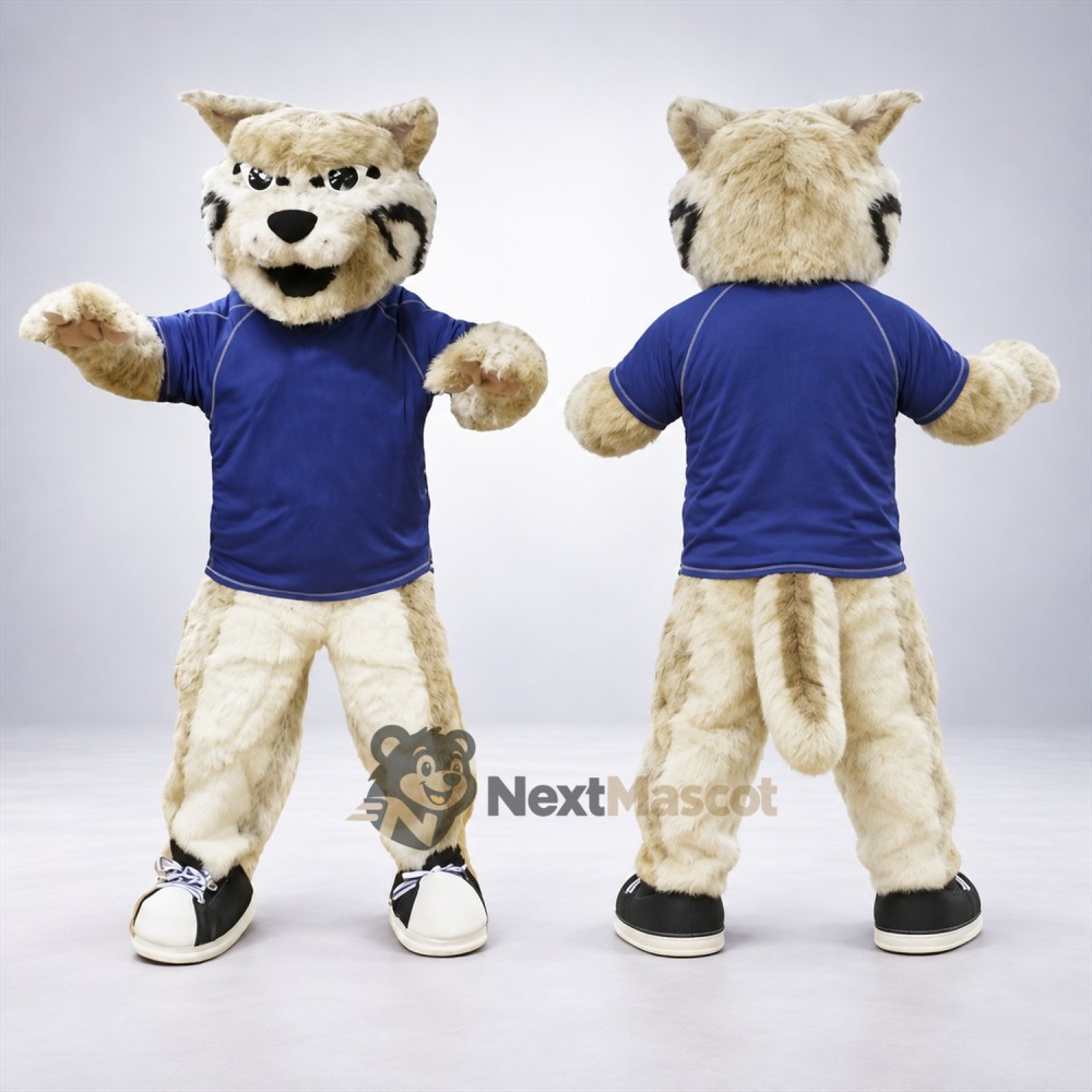 Wildcat Mascot Costume - Tan, Blue Shirt Wildcat Mascot Costume - Tan, Blue Shirt