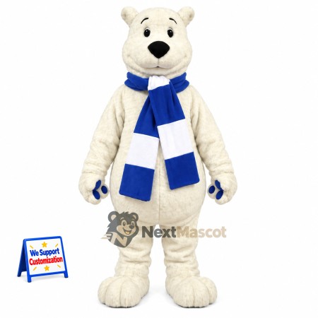 Bear Mascot Costume - White, Blue Scarf for Festivals