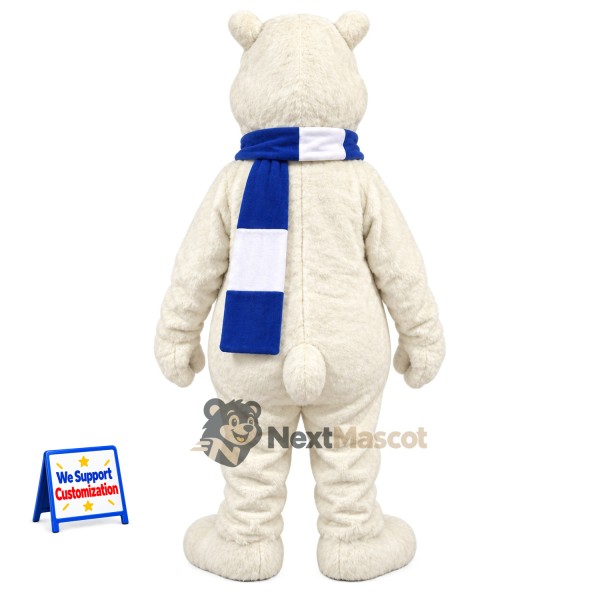 Bear Mascot Costume - White, Blue Scarf for Festivals