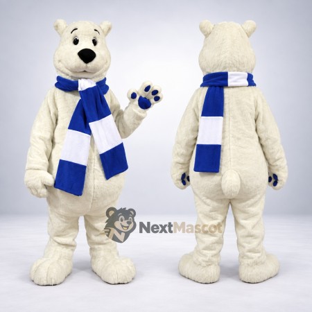 Bear Mascot Costume - White, Blue Scarf for Festivals