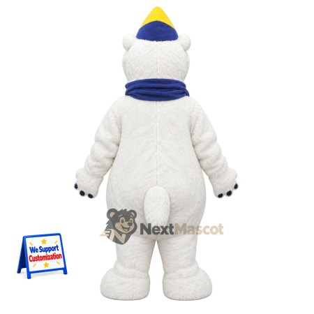 Bear Mascot Costume - White, Blue Scarf and Winter Hat Bear Mascot Costume - White, Blue Scarf and Winter Hat